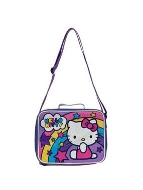 Hello Kitty Girl's Stars and Rainbows Insulated Lunch Bag Purple Pink NWOT